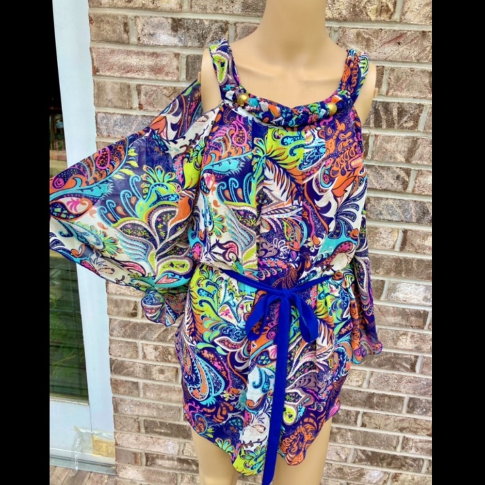 Rainbow Psychedelic Cold Shoulder Boho Top